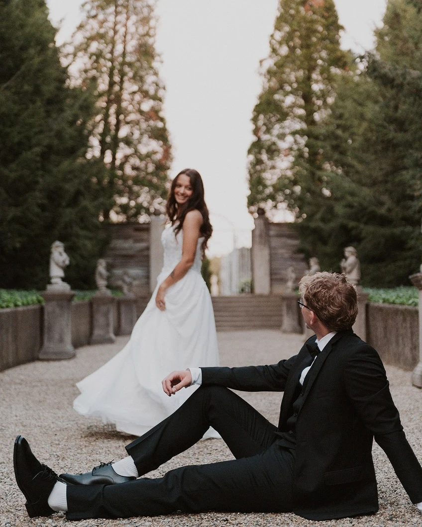 Photo of the model wearing a tuxedo