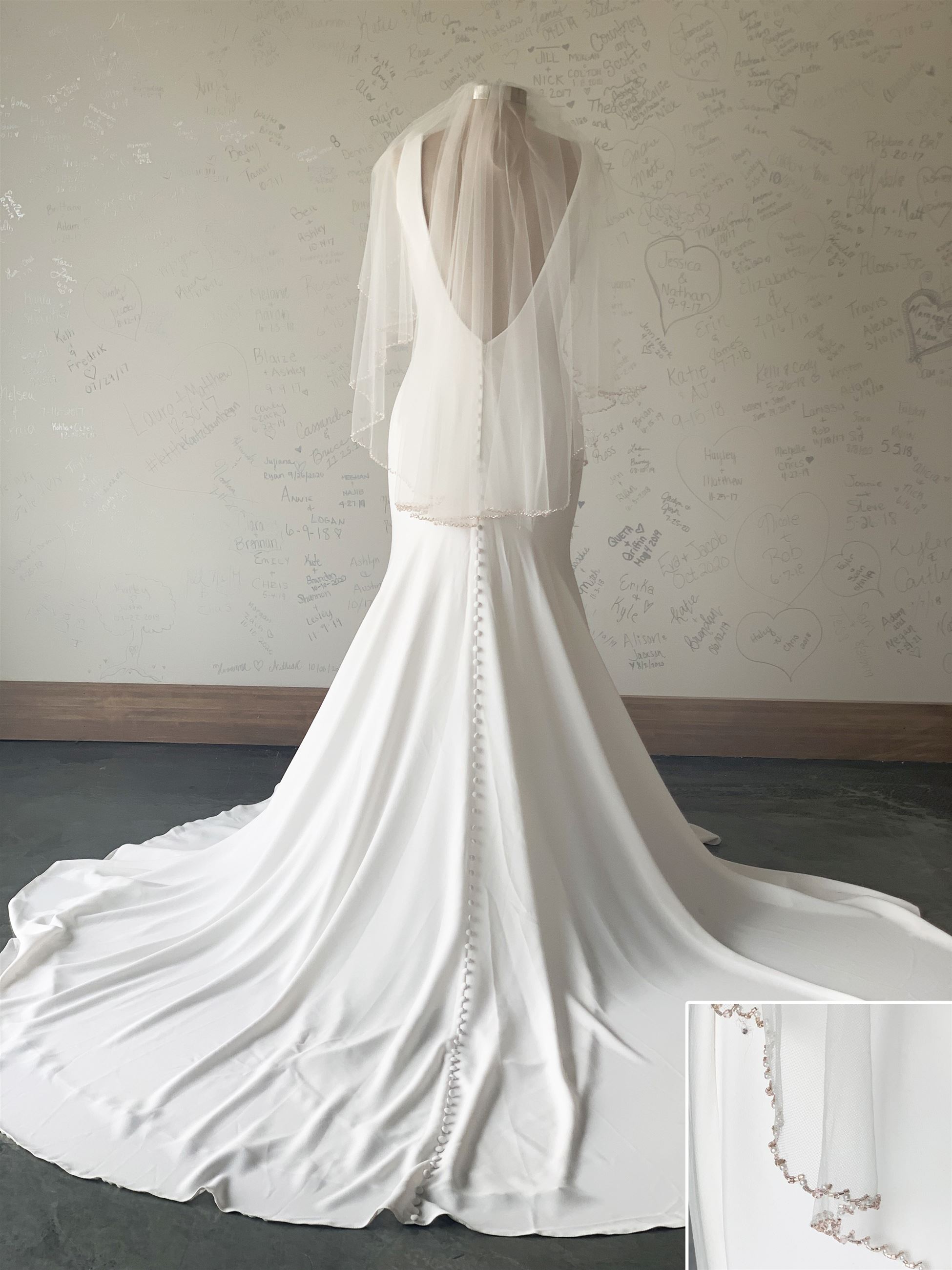 C521 - 36&quot; Beading is Rose Gold, veil available in ivory and white- $255