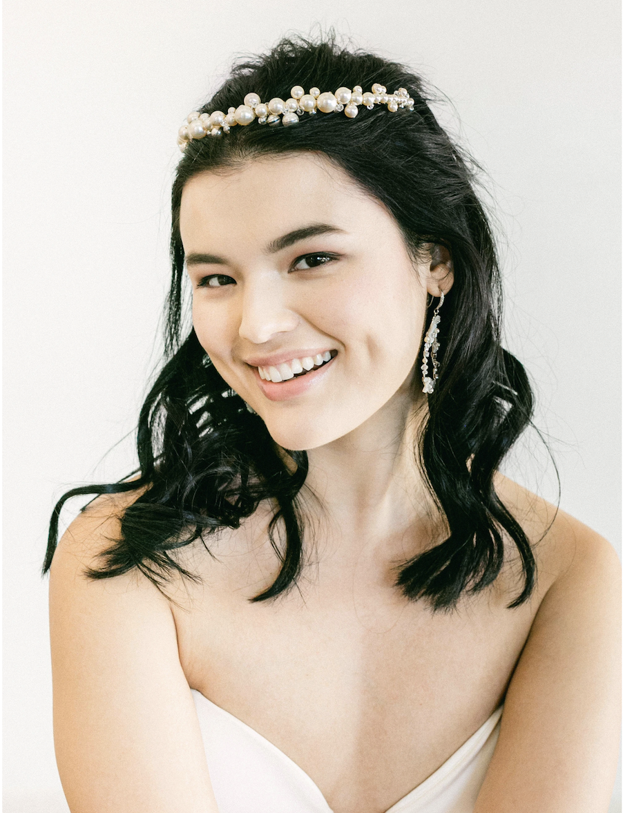 Luna Tiara - Pearls available in Pale ivory (shown) or Diamond White and Silver, Rose Gold and Gold - $227