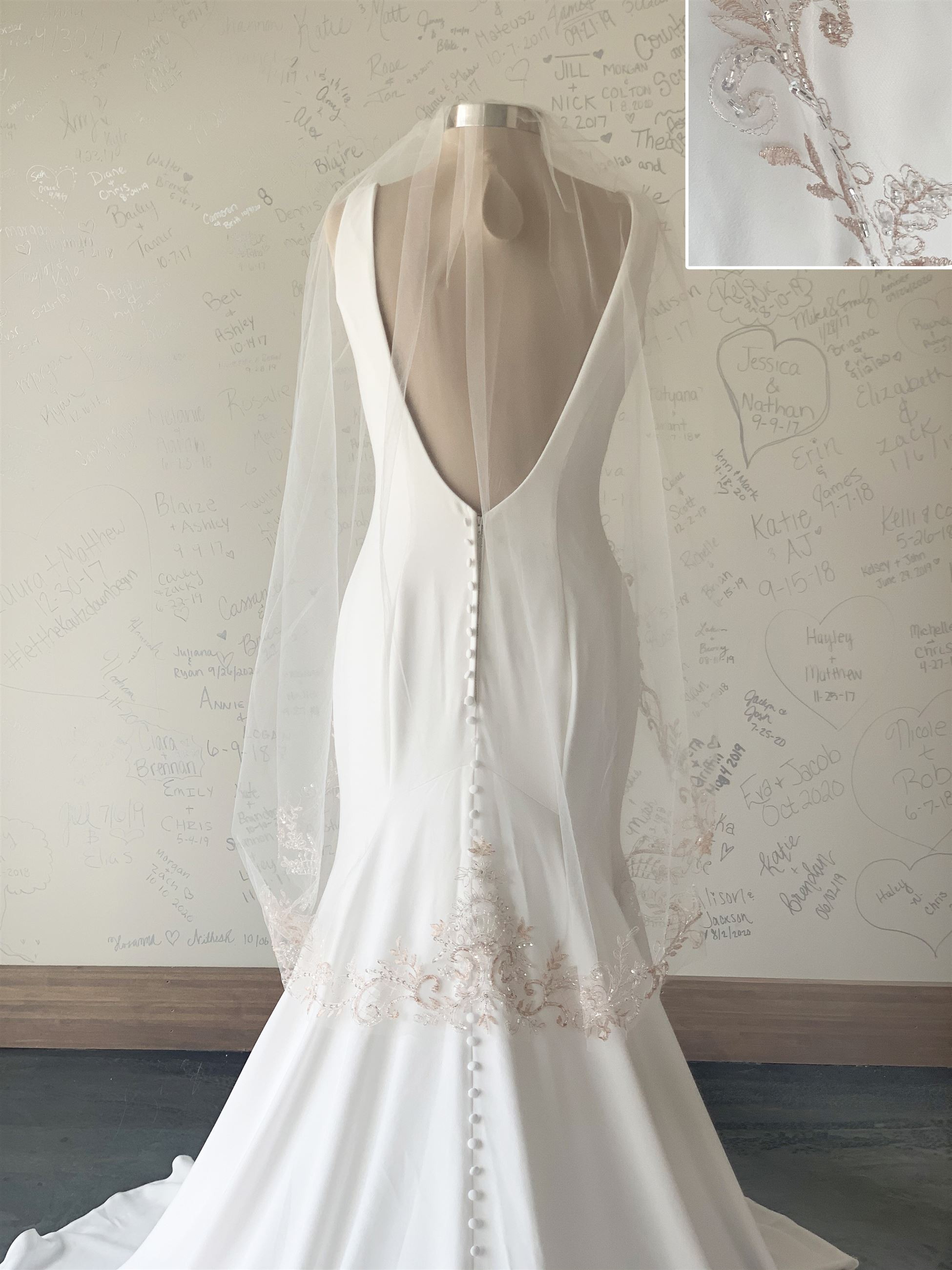 BL311V - Veil shown with Rose Gold/Silver Beading - also available in ivory/nude, ivory/ivory - $396