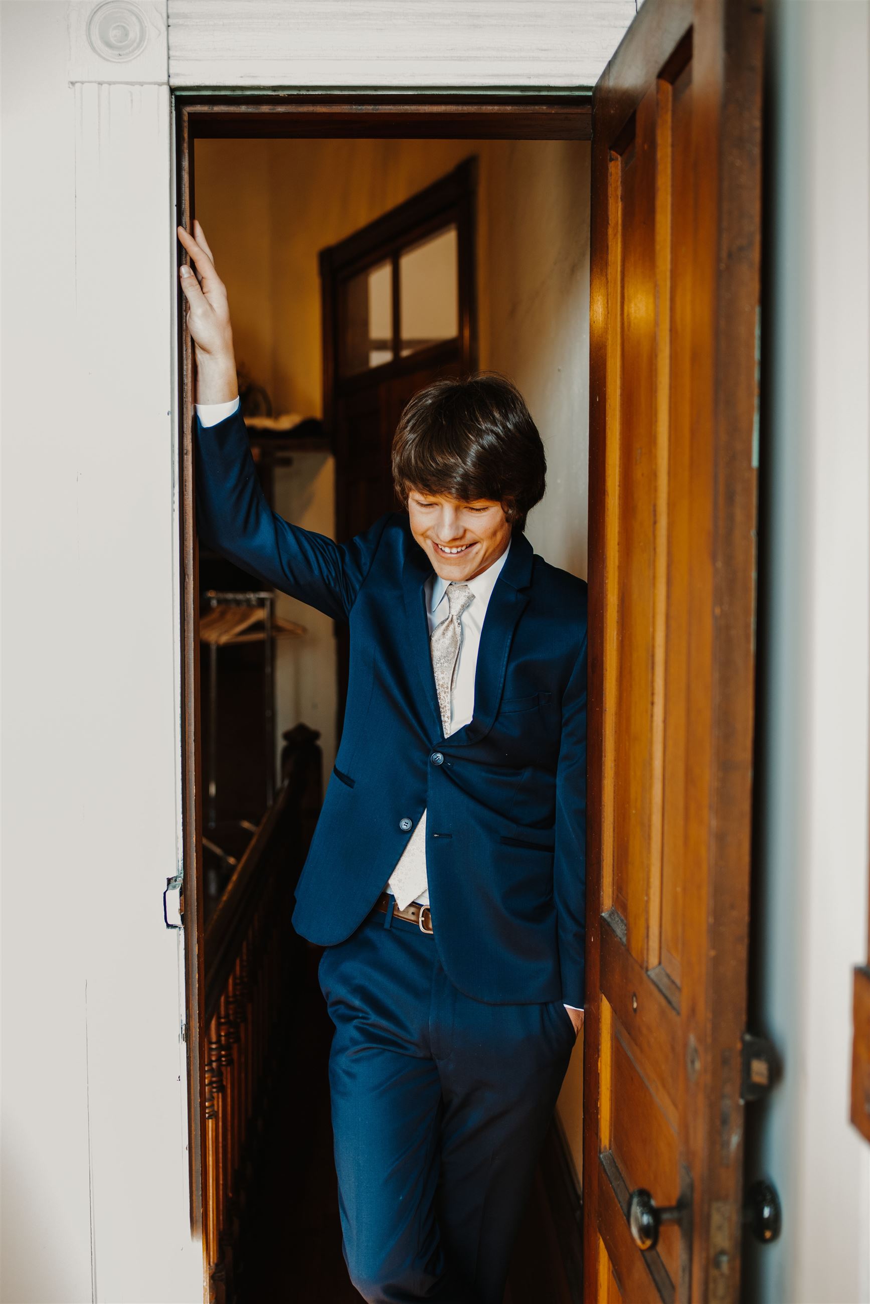 Michael Kors - Ultra Slim Navy Suit with Champagne Floral Tie