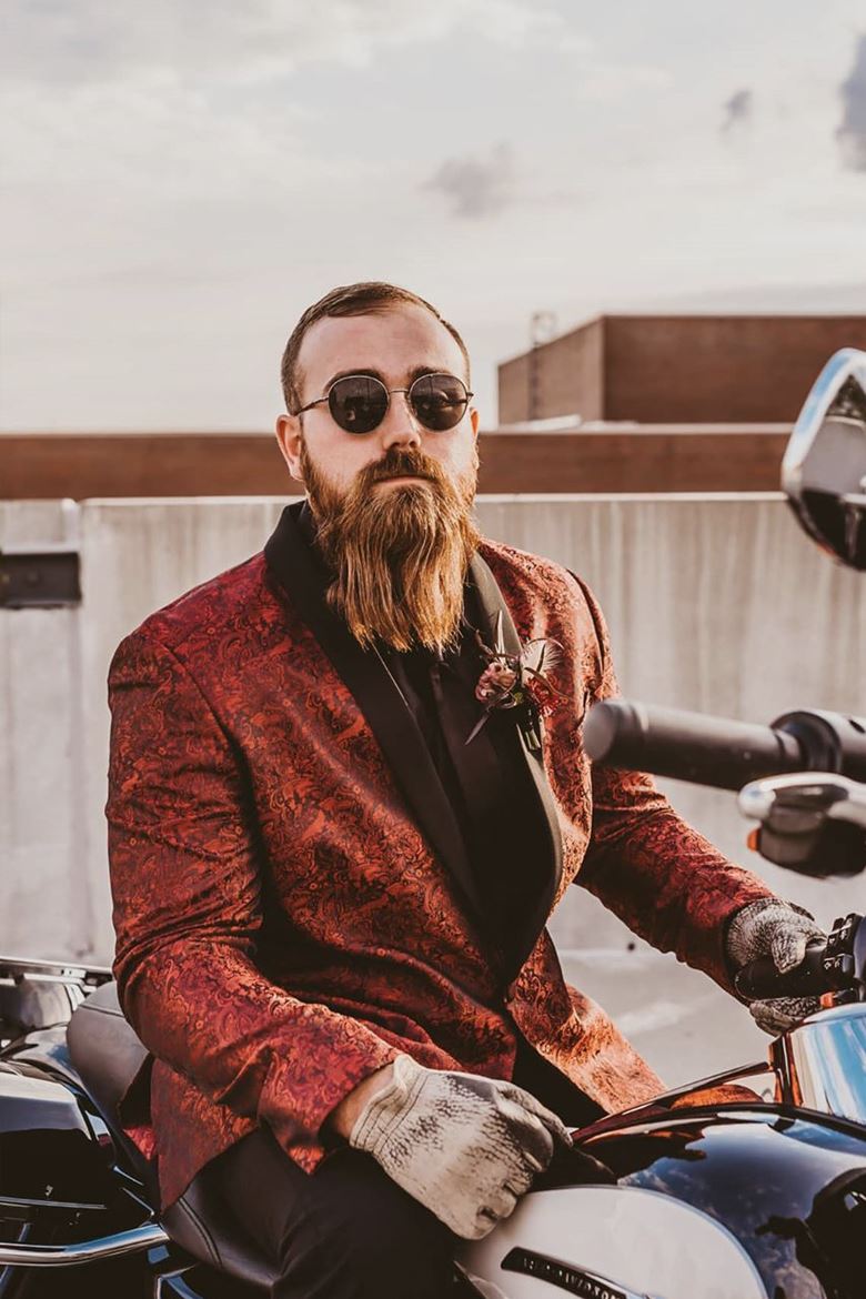 Apple Red Paisley Jacket with Black Shirt & Skinny Tie by Mark of Distinction