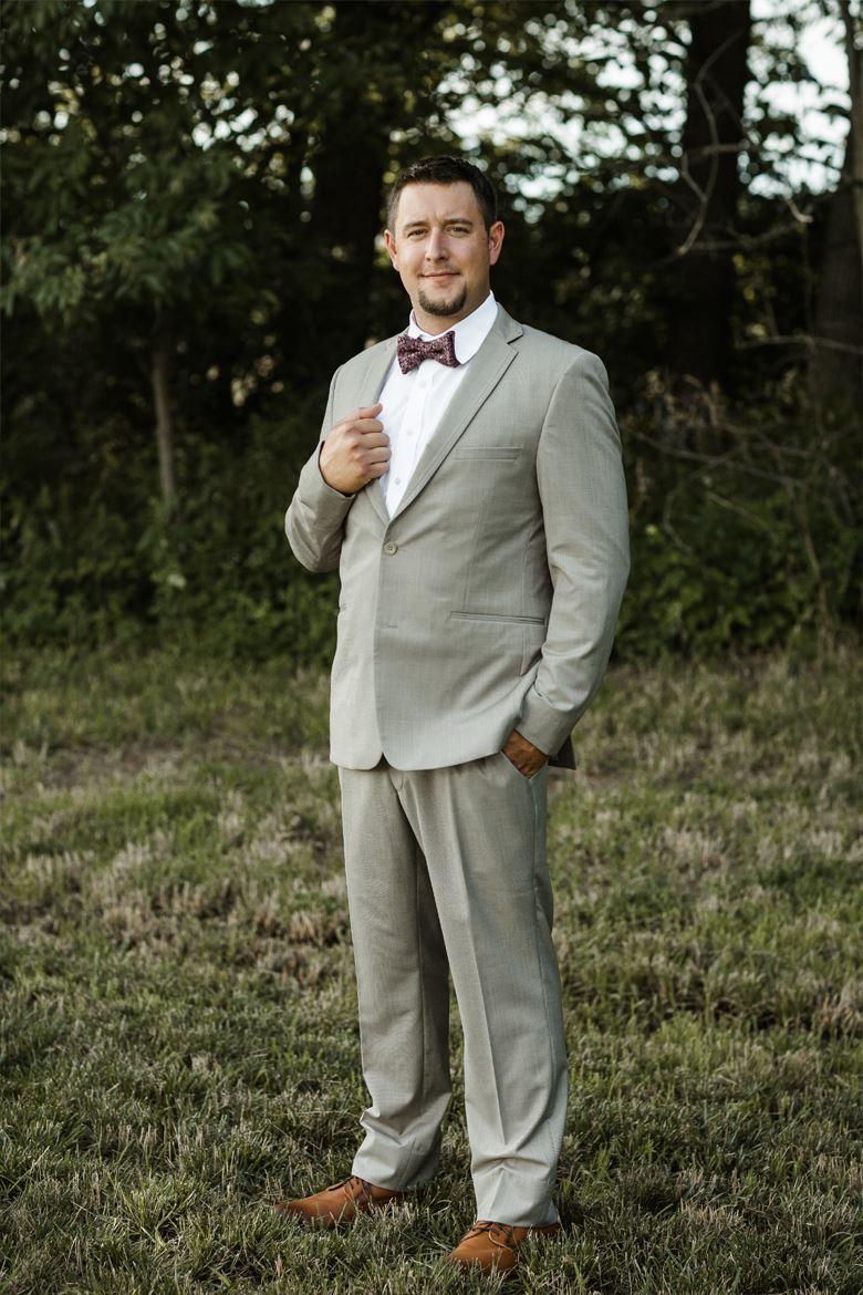 Allure Men - Ultra Slim Sand Suit with Rosewood Floral Bow Tie